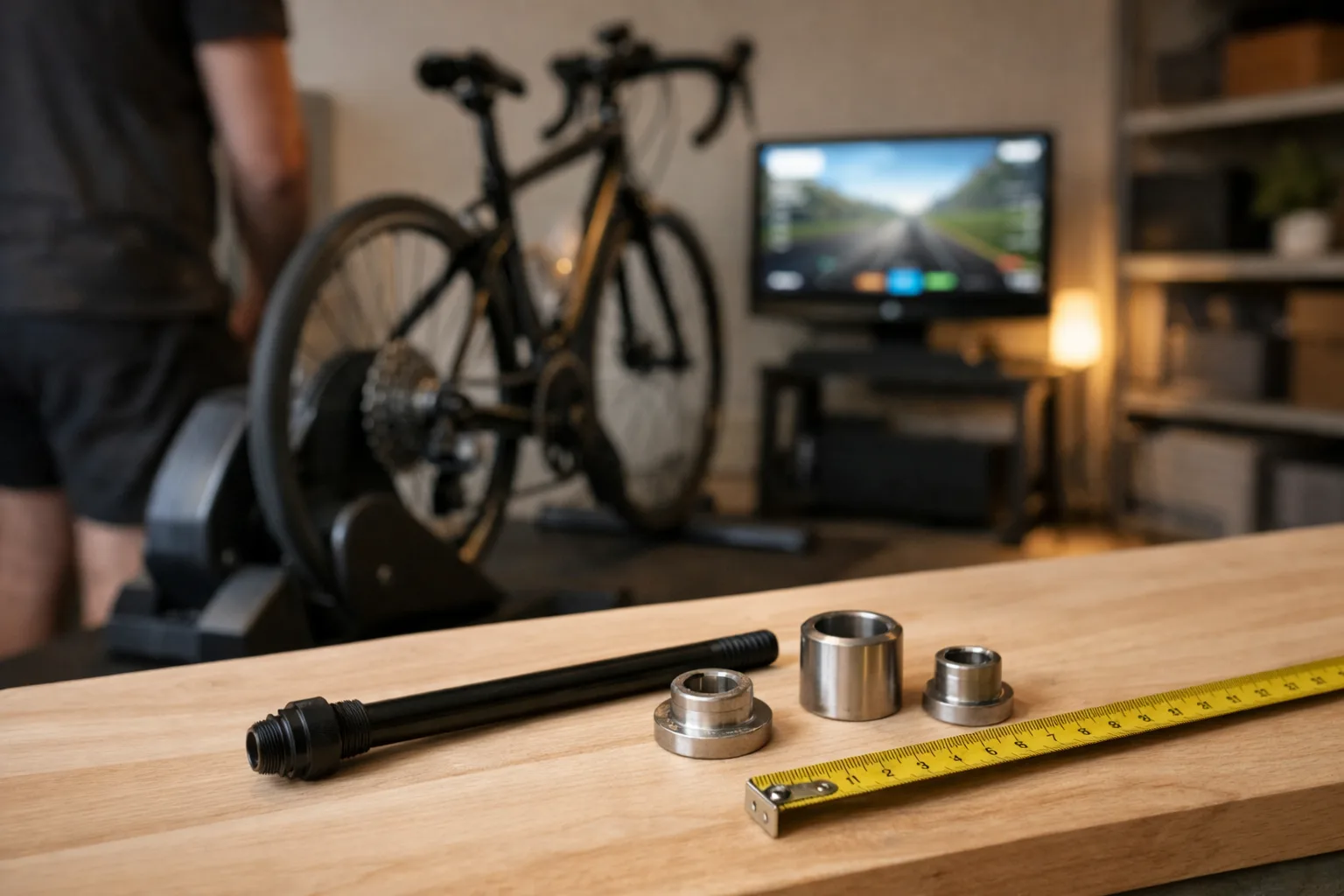 Cykel fastspänd i en direktdriven trainer med bakhjulet borttaget